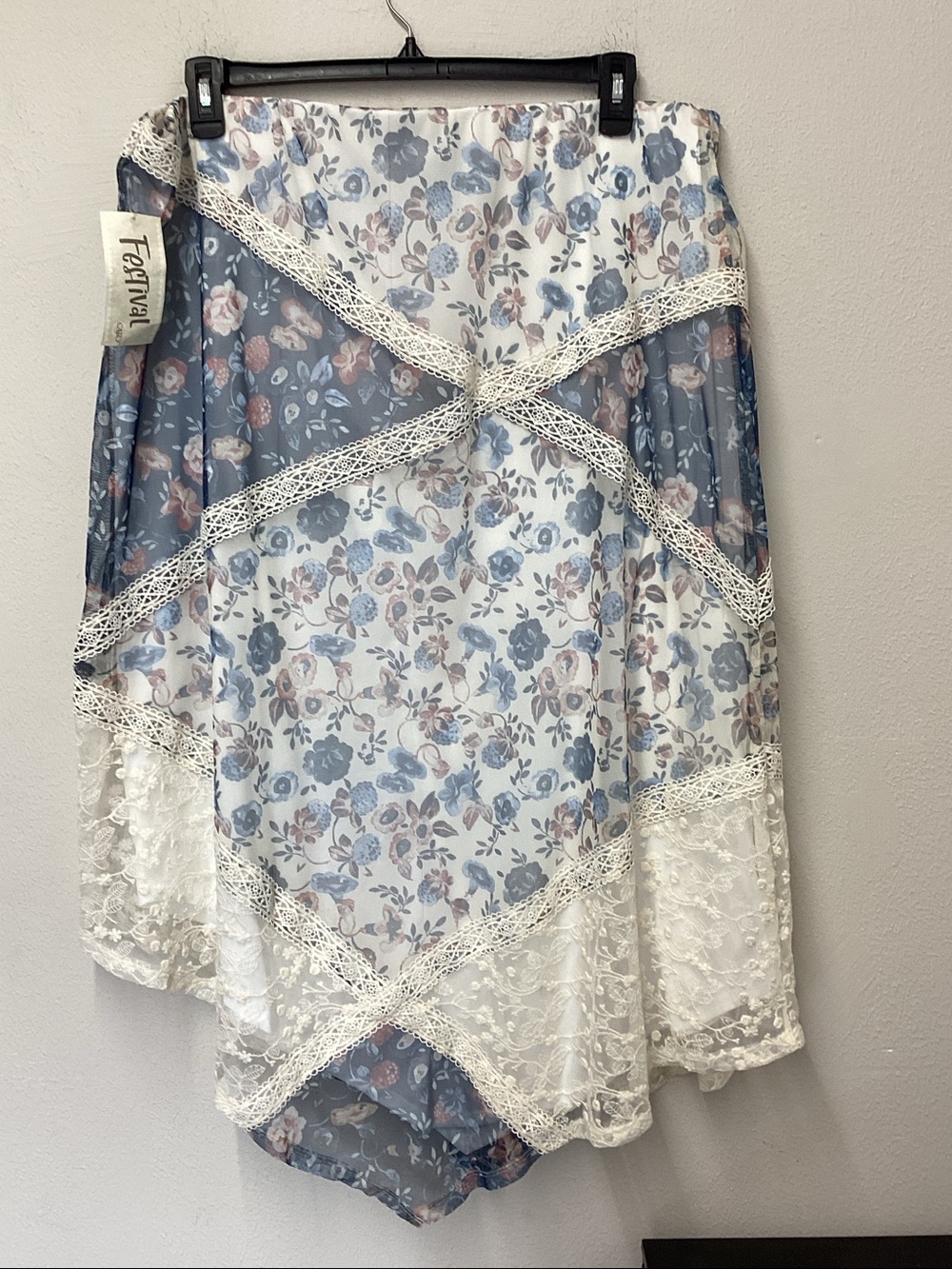 Cato White Skirt with Blue & Cream Floral Trim - Picture 3 of 5